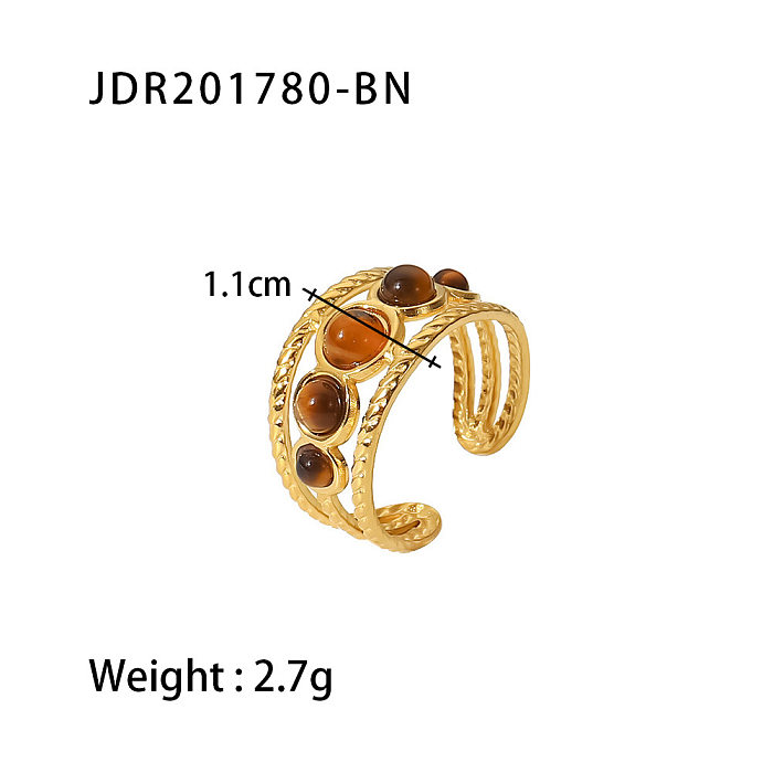Anel aberto geométrico de aço inoxidável fashion com zircão banhado a ouro anéis de aço inoxidável