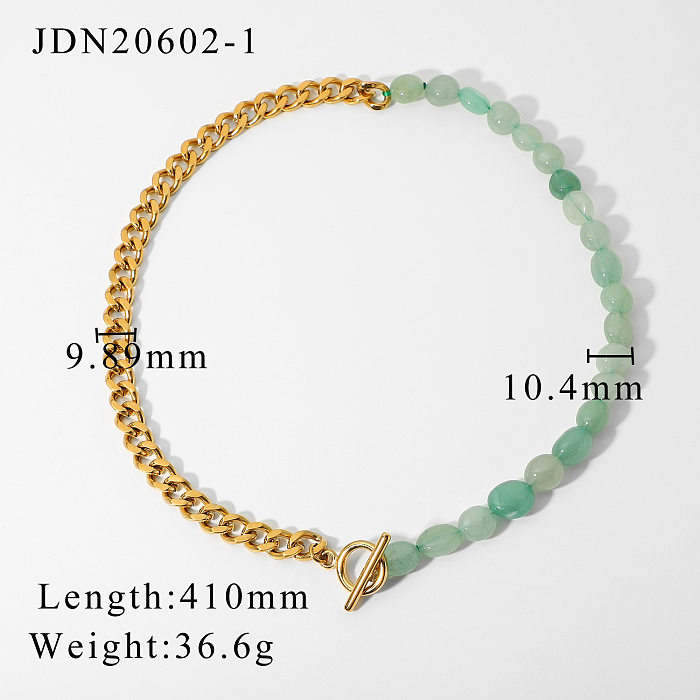 wholesale jewelry green natural stone beaded splicing chain stainless steel necklace jewelry