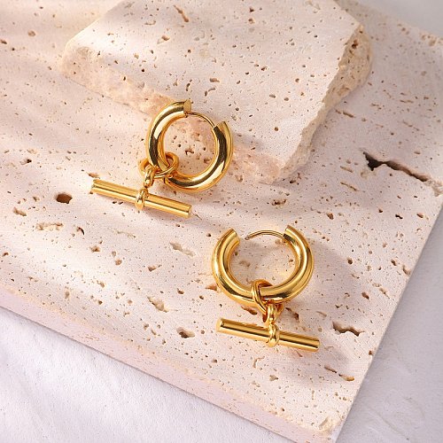 European and American earrings 18K goldplated stainless steel T bar pendant earrings personalized fashion earrings