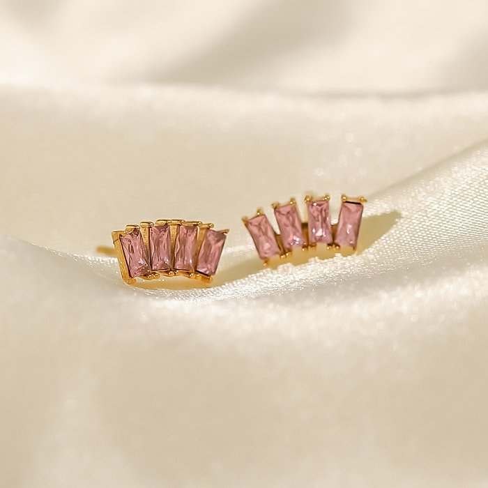 Luxuriöse geometrische Edelstahl-Ohrringe Vergoldete Zirkon-Edelstahl-Ohrringe