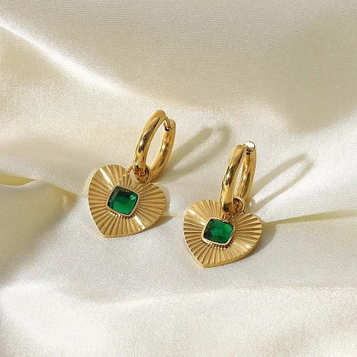 WomenS Retro Fashion Square Heart Stainless Steel Zircon Earrings Plating Stainless Steel Earrings