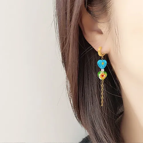 Cute Fashion Heart shape Flowers Plating Stainless Steel Earrings