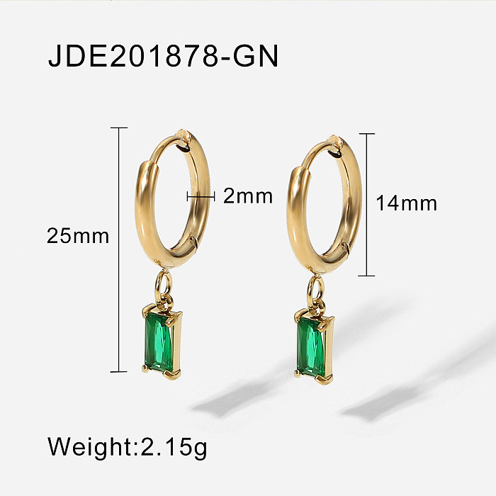 simple transparent zircon stainless steel square green red pendant hoop earrings