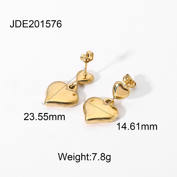 Fashion 14K Gold Heart Pendant Stainless Steel Earrings Womens Jewelry