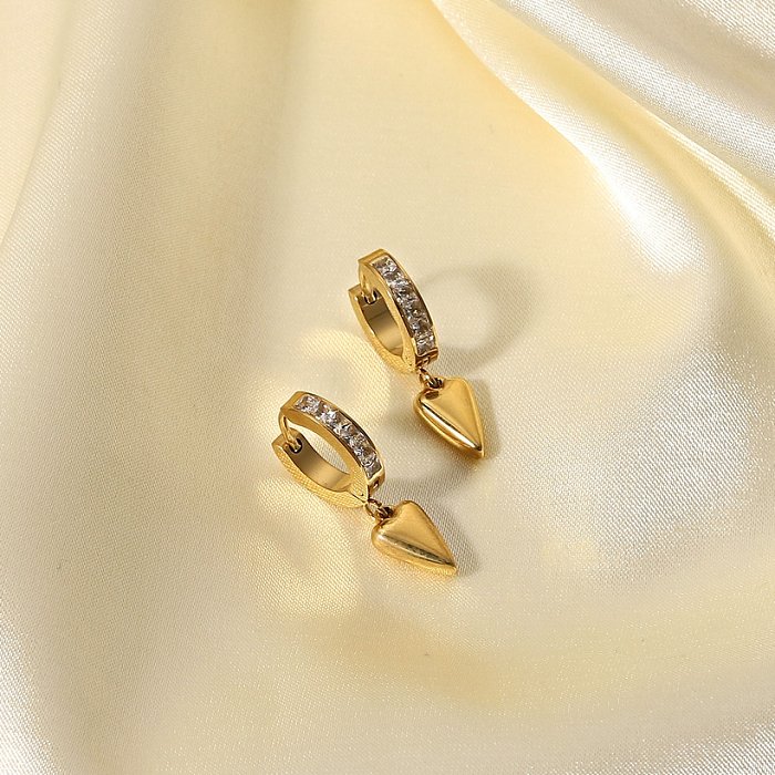 Brincos de coração de aço inoxidável de zircônio em forma de coração com tira de ouro 14K fashion