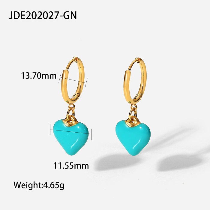 Fashion Heart Pendant Necklace 18K Gold Stainless Steel Drip Oil Earrings