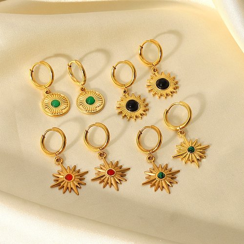 brincos de estrela de oito pontas de pedra natural de aço inoxidável banhado a ouro 18k fashion