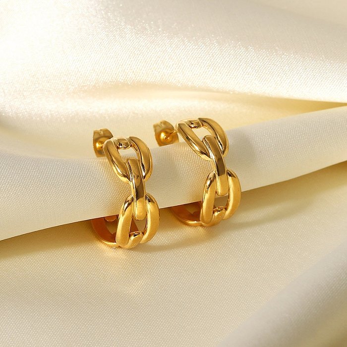 fashion wide face geometric hollow stainless steel hoop Cshaped earrings