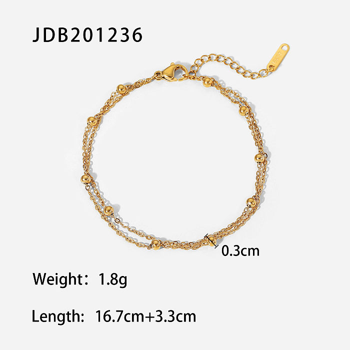 Bracelet simple en acier inoxydable plaqué or 18 carats avec perle double couche