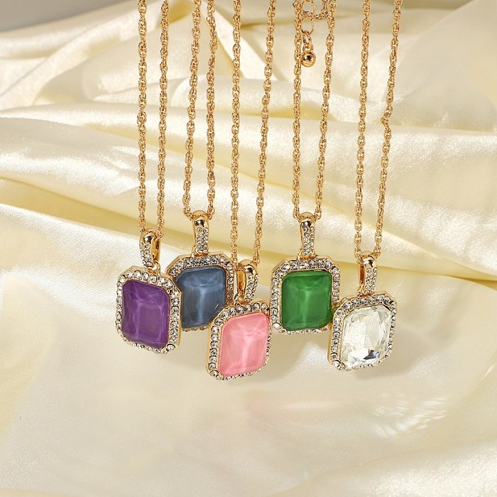 European and American Ins Style New 14K Gold Plated Fashion SemiPrecious Stone Jewelry Womens Square Zircon Pendant Necklace Necklace