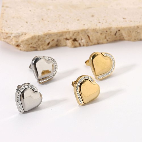 simple creative 14K color inlaid zirconium heart stainless steel earrings