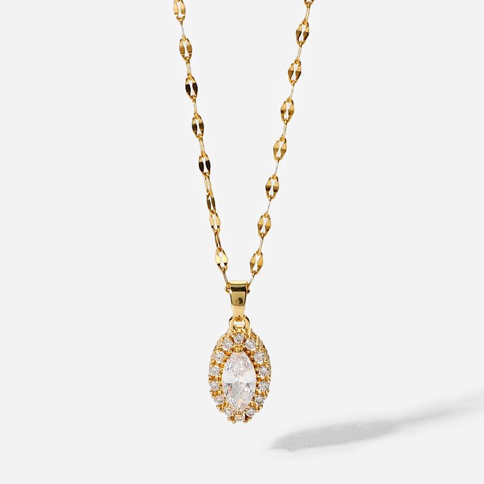 18k Gold Plated Stainless Steel Jewelry Spindle Shape White Cubic Zircon Pendant Necklace