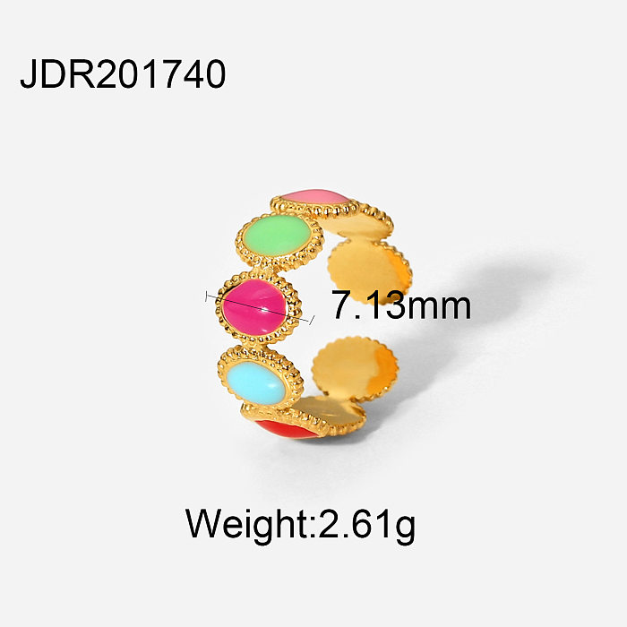New 18K Gold Plated Stainless Steel Geometric Colorful Oil Drop Rings