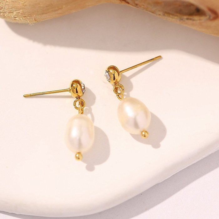 Boucles d'oreilles pendantes en acier inoxydable géométriques élégantes Boucles d'oreilles en acier inoxydable avec perles plaquées or