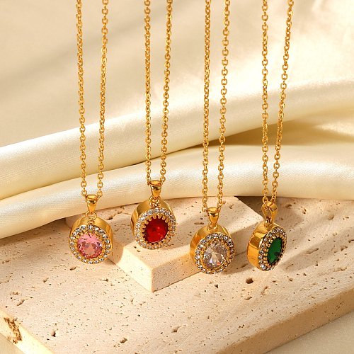 New Stainless Steel 18K goldplated Oval Zircon Pendant Necklace