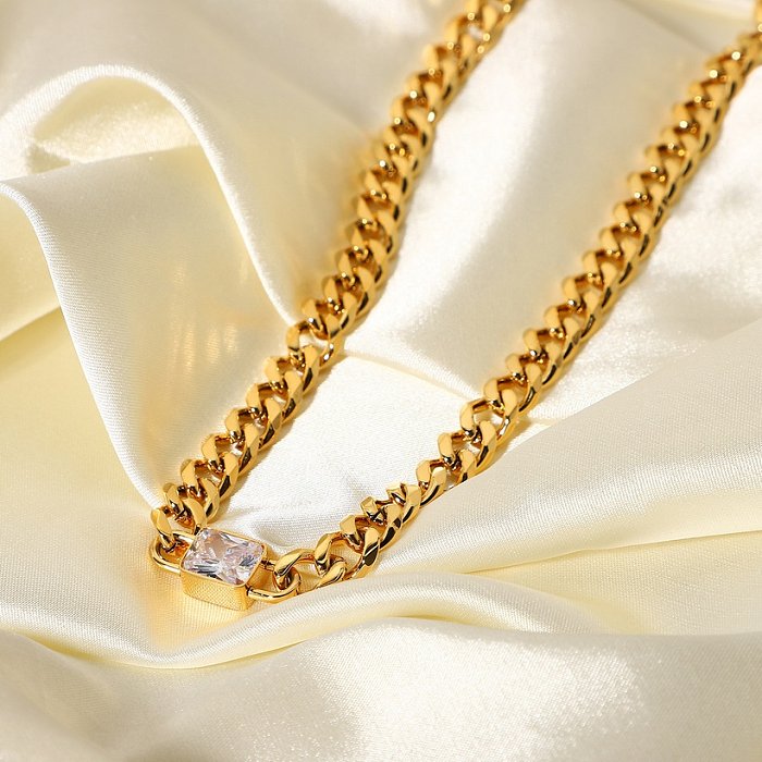 corrente de torção pingente de zircão quadrado banhado a ouro colar de aço inoxidável atacado jóias