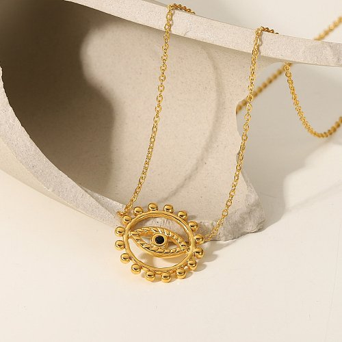 fashion retro hollow round eyes pendant titanium steel necklace