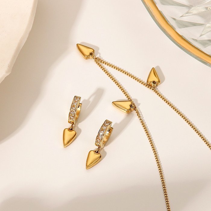 Mode einfache 14 Karat Gold Herz Anhänger Edelstahl Halskette Zirkonium Ohrringe