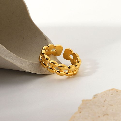 Anel de aço inoxidável de ouro 18k duplo oval ervilhas anel aberto anel fashion embalagem independente