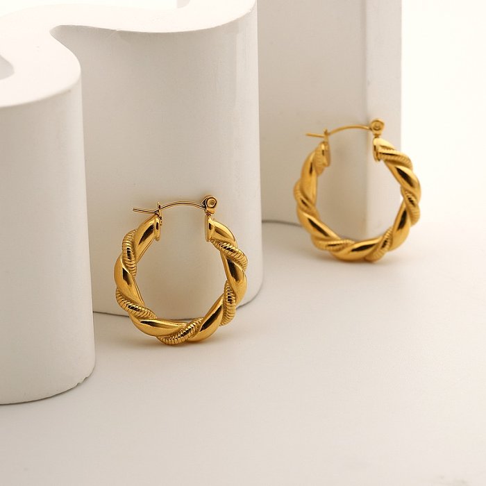 goldplated stainless steel bread pattern doublestrand hemp wreath hoop earrings