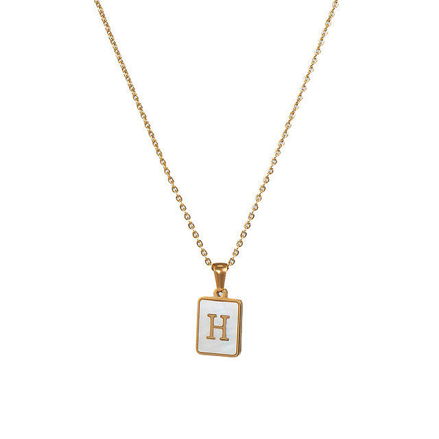 Trendy Letter Rectangular Shell 18K Gold Stainless Steel Necklace