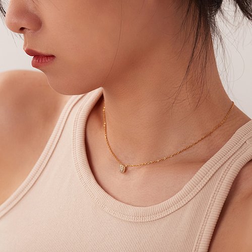 Fashion Geometric Stainless Steel Pendant Necklace Plating Zircon Stainless Steel Necklaces