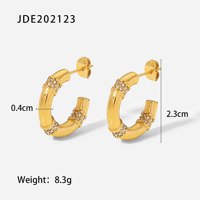 New Style 18 Karat vergoldeter Edelstahl mit Intarsien aus Zirkonium in CS-Form mit geometrischen Ohrringen
