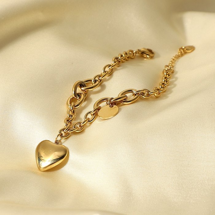 Nova corrente de ouro 14K redonda marca h em forma de coração pingente pulseira de aço inoxidável joias