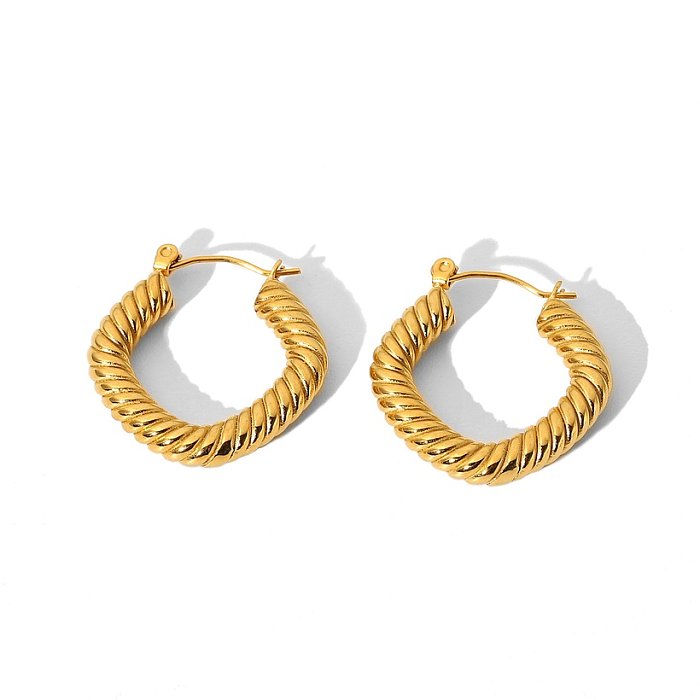 vente en gros de bijoux de boucles d'oreilles en forme de C d'enroulement de câble rectangulaire en diamant géométrique en acier inoxydable