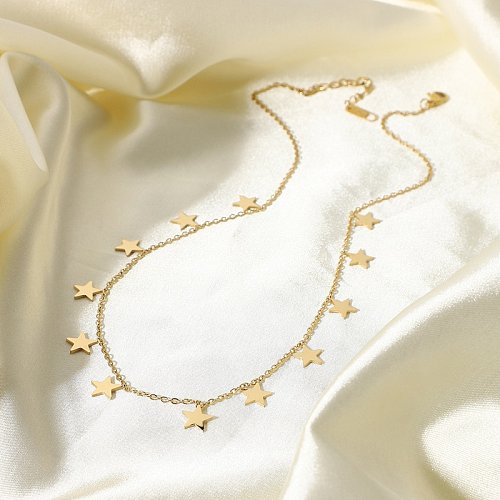 Colar de aço inoxidável banhado a ouro pingente de borla estrela atacado jóias
