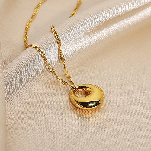 colar de aço inoxidável 18k com pingente de gota de ouro simples