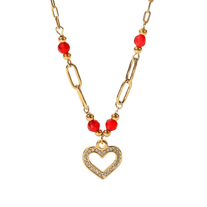 Colar de pingente de aço inoxidável em forma de coração em forma de coração banhado a ouro colares de aço inoxidável de diamante artificial