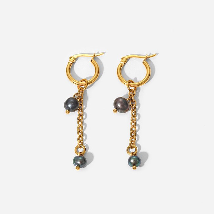 Art- und Weiseweinlese-schwarze Perlen-hängende Quasten-Ohrringe Edelstahl