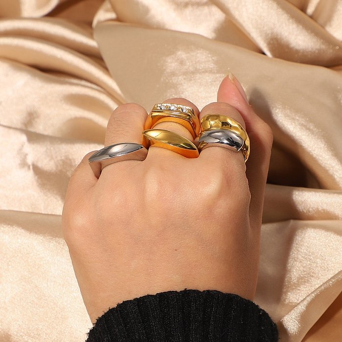 Novo anel de arco liso banhado a ouro 18K joias femininas anel de arco oval polido alto