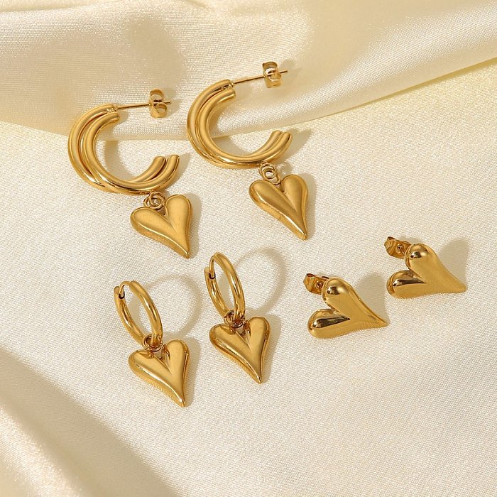 New Fashion 14K Gold Plated Stainless Steel Heart Pendant Earrings Womens Jewelry