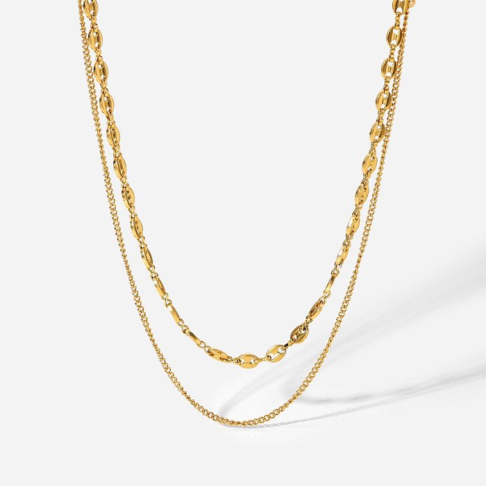 simple 18K goldplated pig nose chain doublelayer stainless steel necklace