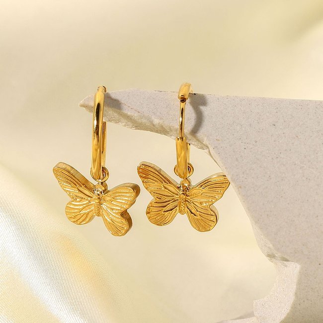 European and American 18K goldplated hanging butterfly metal stainless steel earrings