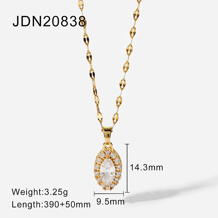 18k مطلية بالذهب الفولاذ المقاوم للصدأ مجوهرات المغزل شكل أبيض مكعب الزركون قلادة قلادة