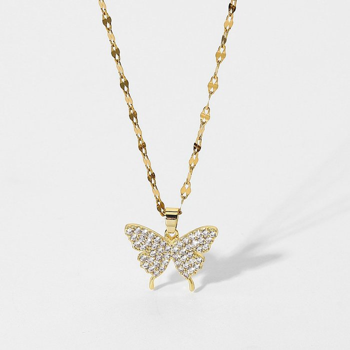 vente en gros bijoux papillon incrusté de diamants pendentif en acier inoxydable collier bijoux