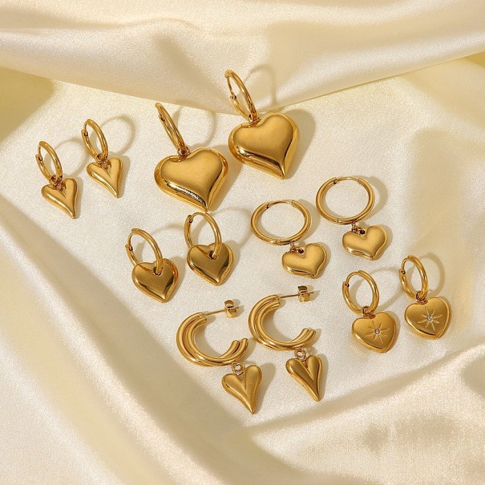 fashion stainless steel 14K gold heartshaped pendant earrings womens jewelry