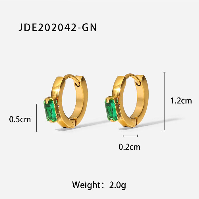 Fashion Geometric WhiteGreenPink Square Zircon 18K Gold Stainless Steel Earrings
