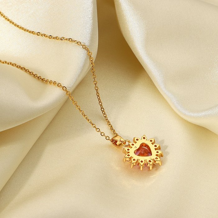 مجوهرات الفولاذ المقاوم للصدأ الوردي على شكل قلب زركون قلادة قلادة المجوهرات