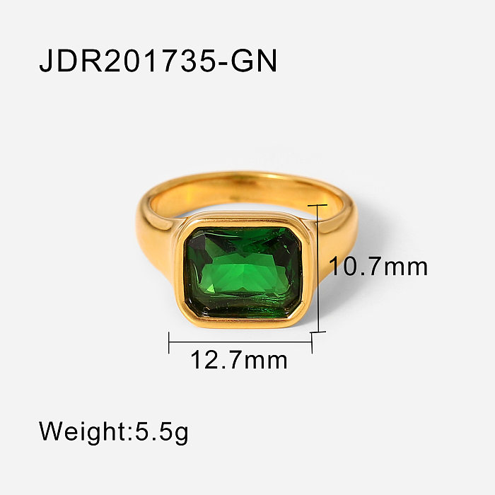 retro 18k gold plated square zircon stainless steel square pink green zircon glossy ring