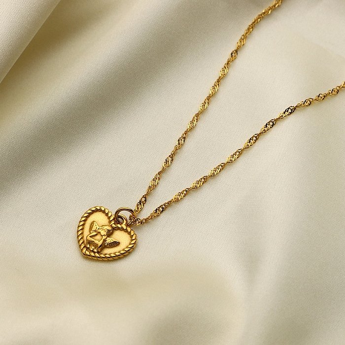 18K simples Cupido romântico coração de anjo colar de aço inoxidável jóias atacado