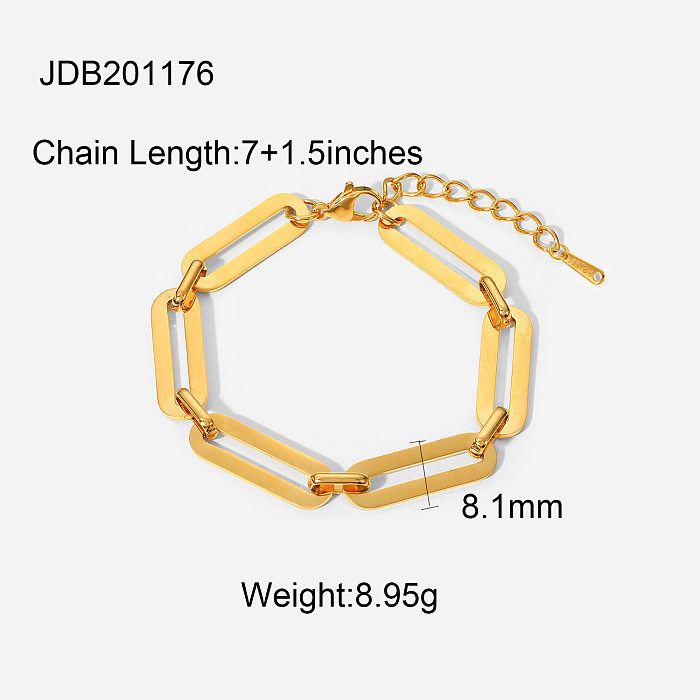 pulsera de acero inoxidable chapado en oro de 18 quilates con hebilla cruzada de cadena hueca simple
