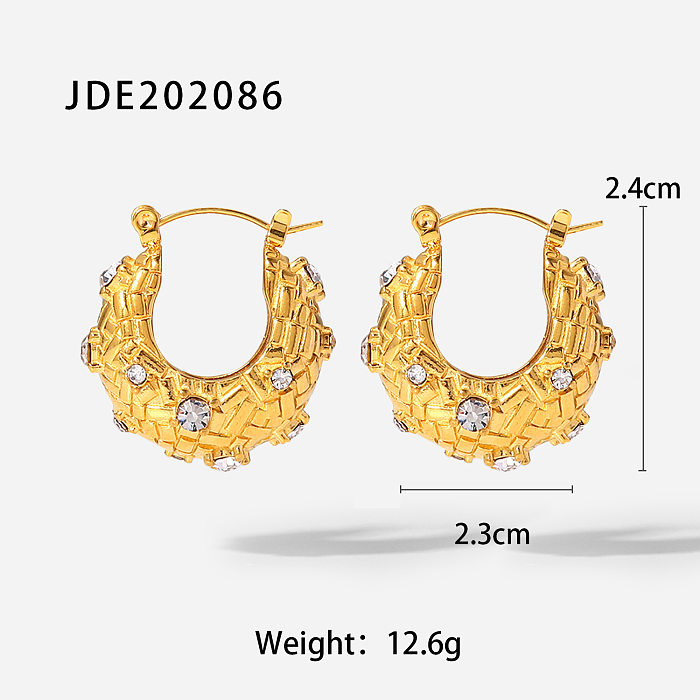 Mode 18K Gold UShaped Intarsien Zirkonium Woven Crisscross Geometrisch Edelstahl Ohrring