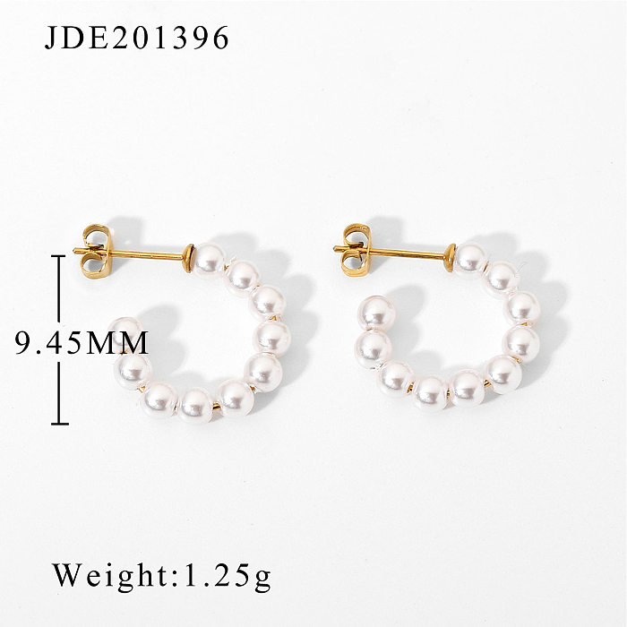 18K goldplated stainless steel pearl Cshaped earrings wholesale jewelry