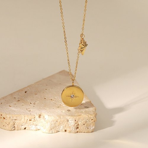 colar de pingente de zircão estrela de oito pontas de aço inoxidável banhado a ouro 18k fashion feminino