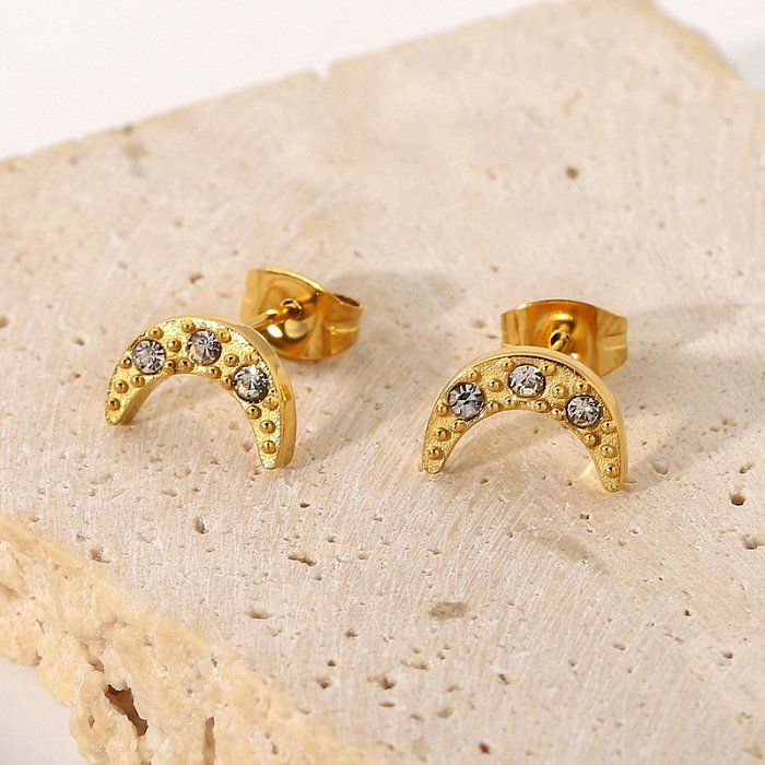 European and American INS style earrings 18K goldplated stainless steel moon zircon earrings earrings jewelry