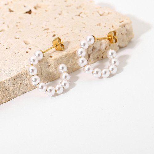Boucles d'oreilles en forme de C en forme de perle en acier inoxydable plaqué or 18 carats bijoux en gros